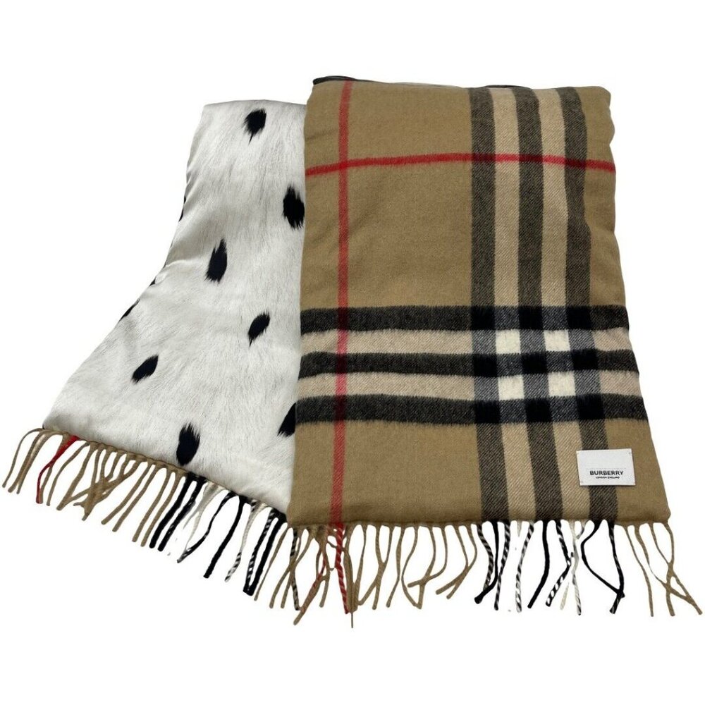 Authentic Burberry Nova Check × Leopard Muffler Scarf Beige Polyester #36635198